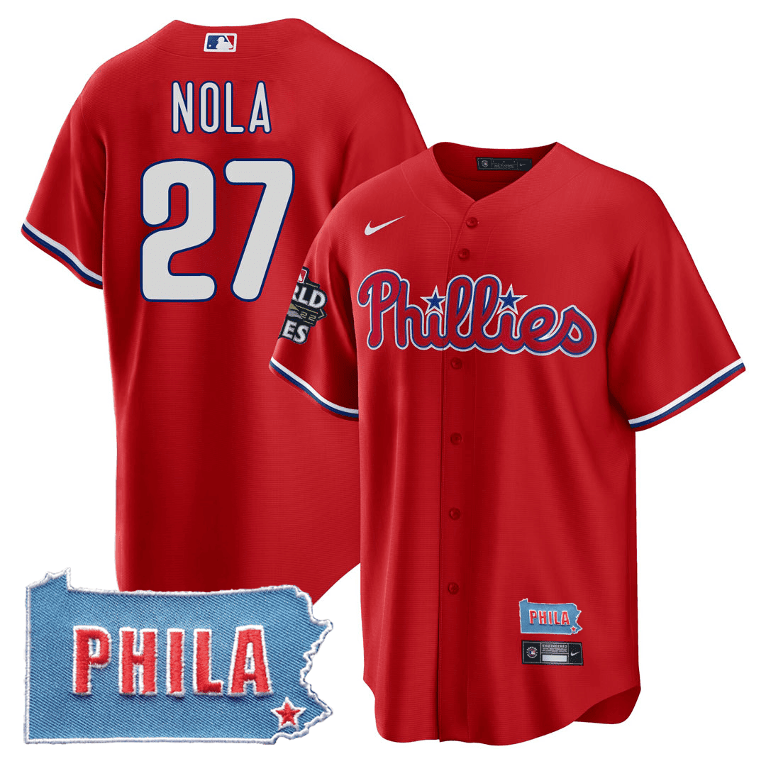 Aaron Nola Men's Philadelphia Phillies PHILA PA State Patch Red Jersey - All Stitched