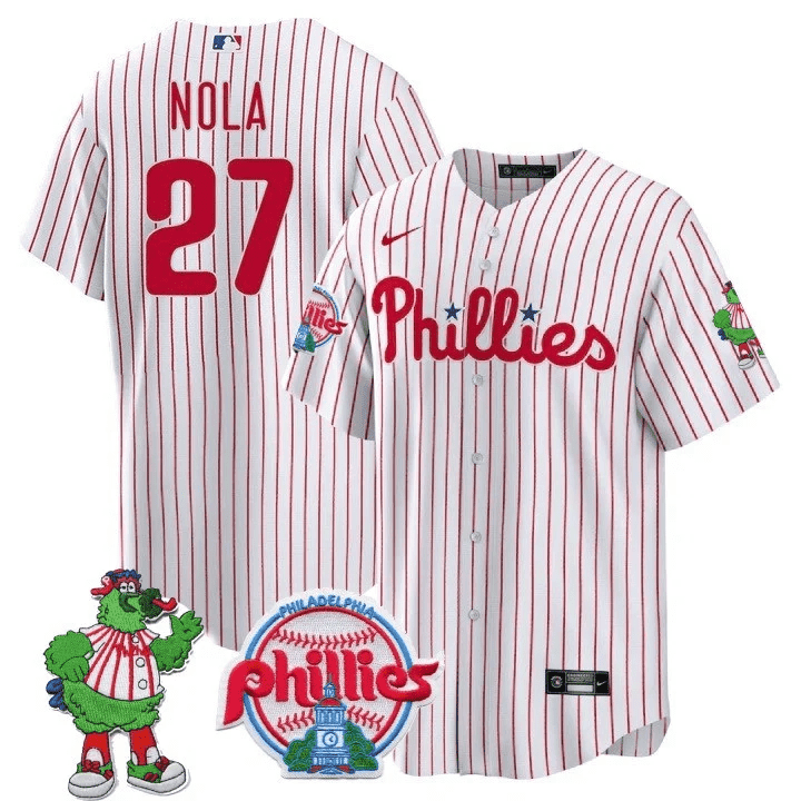 Aaron Nola Men's Philadelphia Phillies Phillie Phanatic Patch Cool Base White Jersey - All Stitched