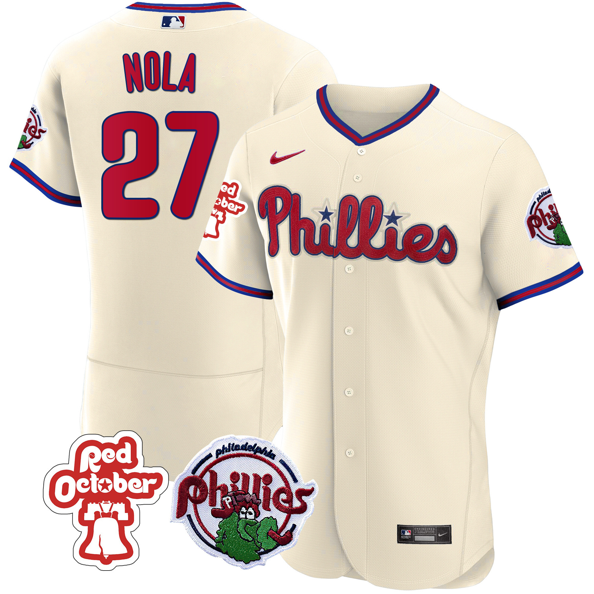 Aaron Nola Men's Philadelphia Phillies Red October Patch Flex Base Cream Jersey - All Stitched