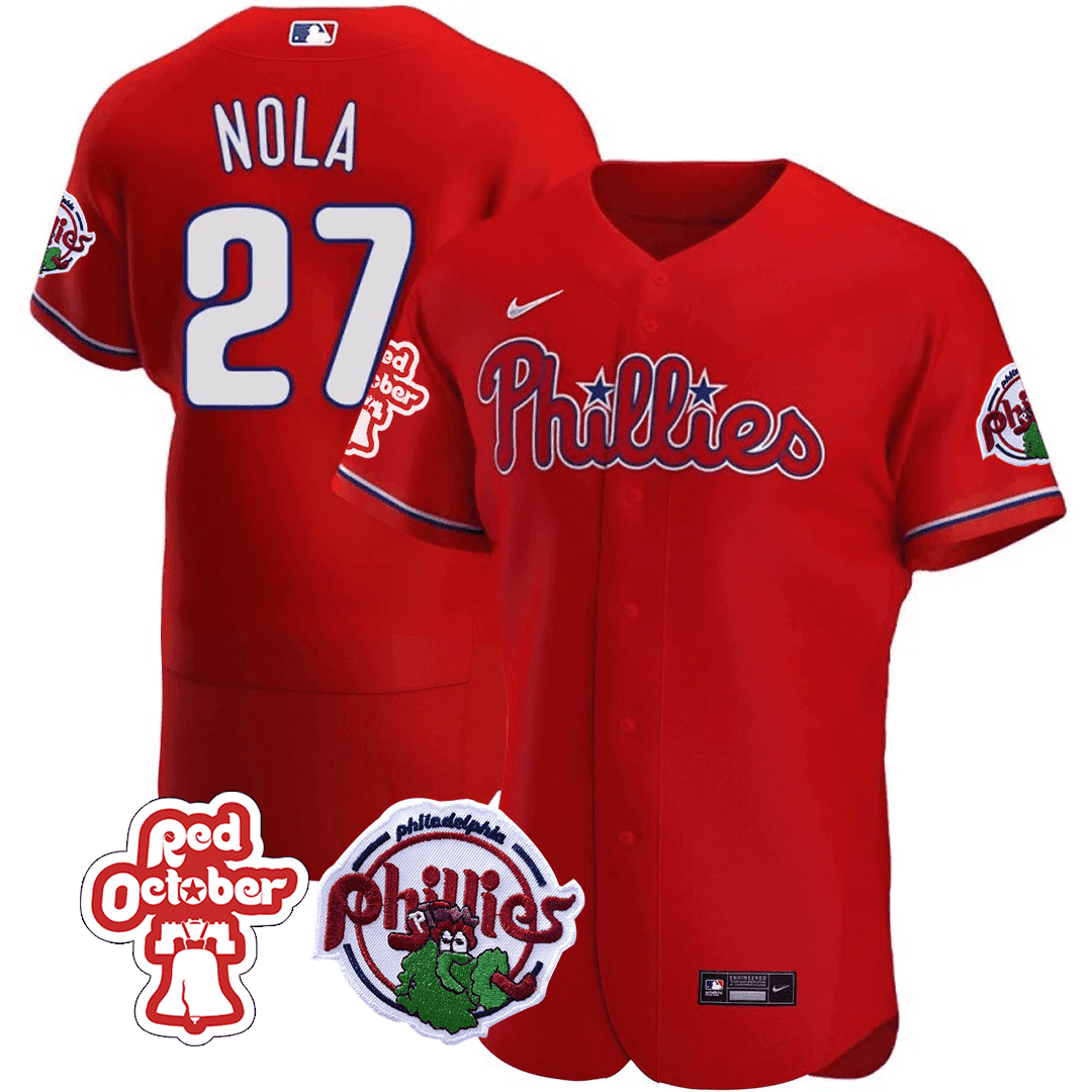 Aaron Nola Men's Philadelphia Phillies Red October Patch Flex Base Jersey - All Stitched