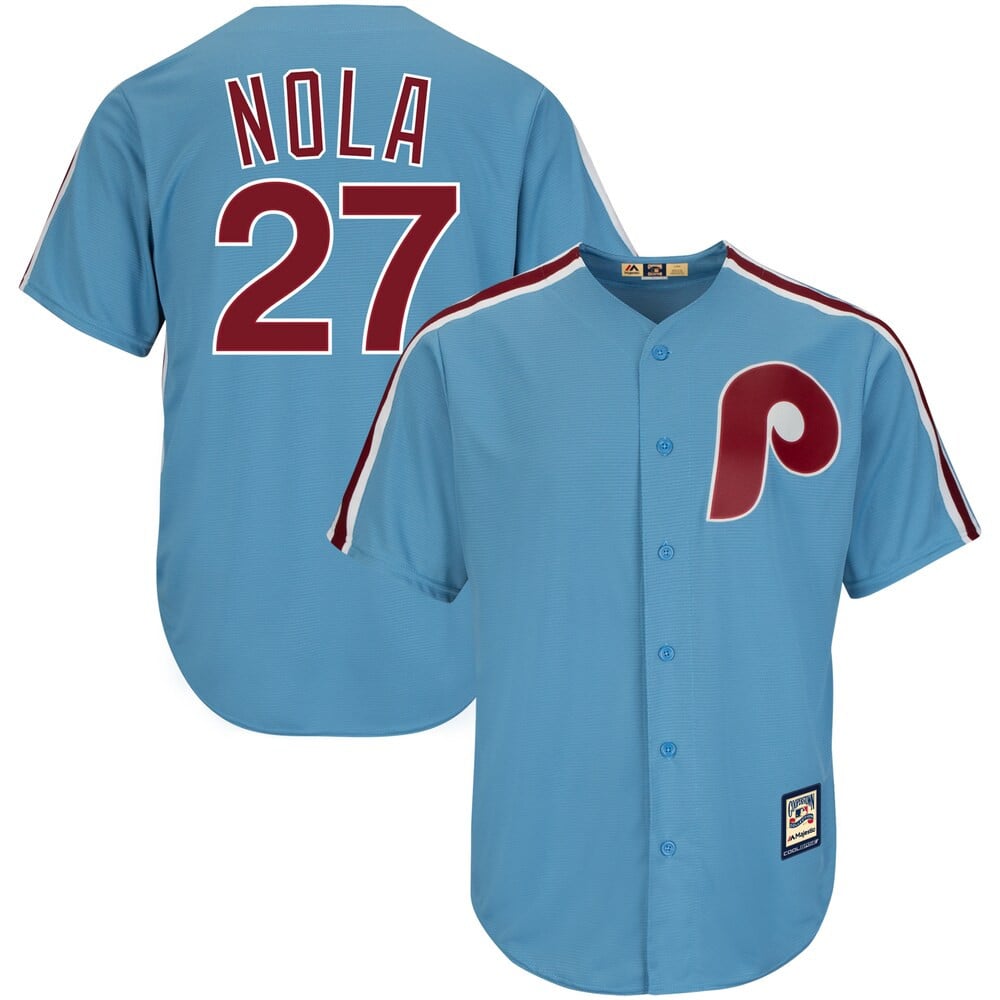 Aaron Nola Philadelphia Phillies Majestic Alternate Official Cool Base Cooperstown Player Stitched Jersey – Light Blue