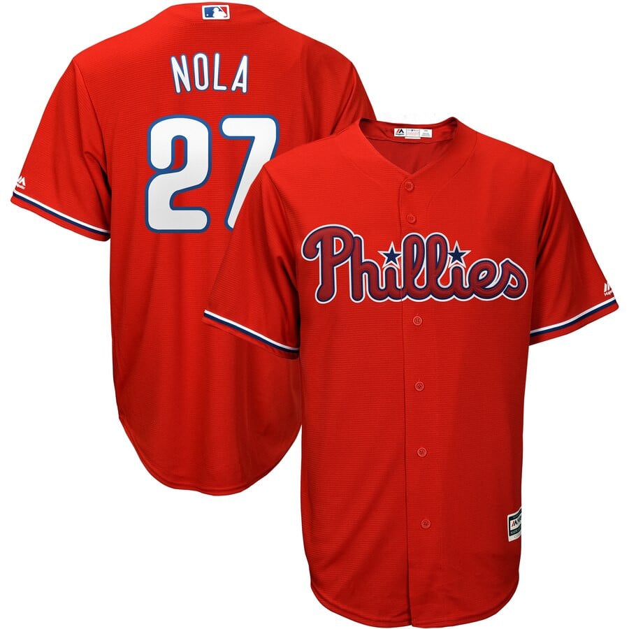 Aaron Nola Philadelphia Phillies Majestic Alternate Official Cool Base Player Stitched Jersey – Red