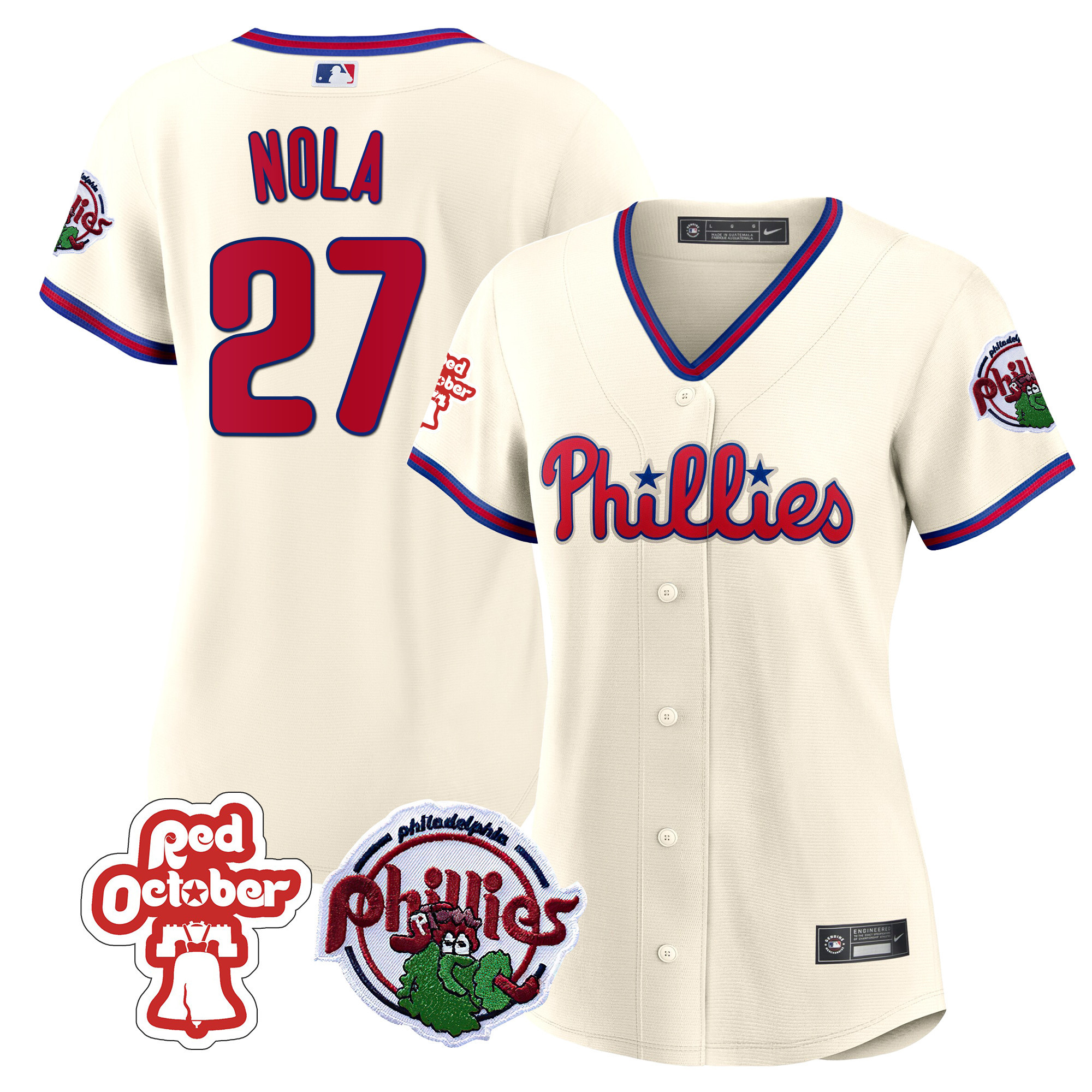 Aaron Nola Women's Philadelphia Phillies Red October Patch Cream Jersey - All Stitched
