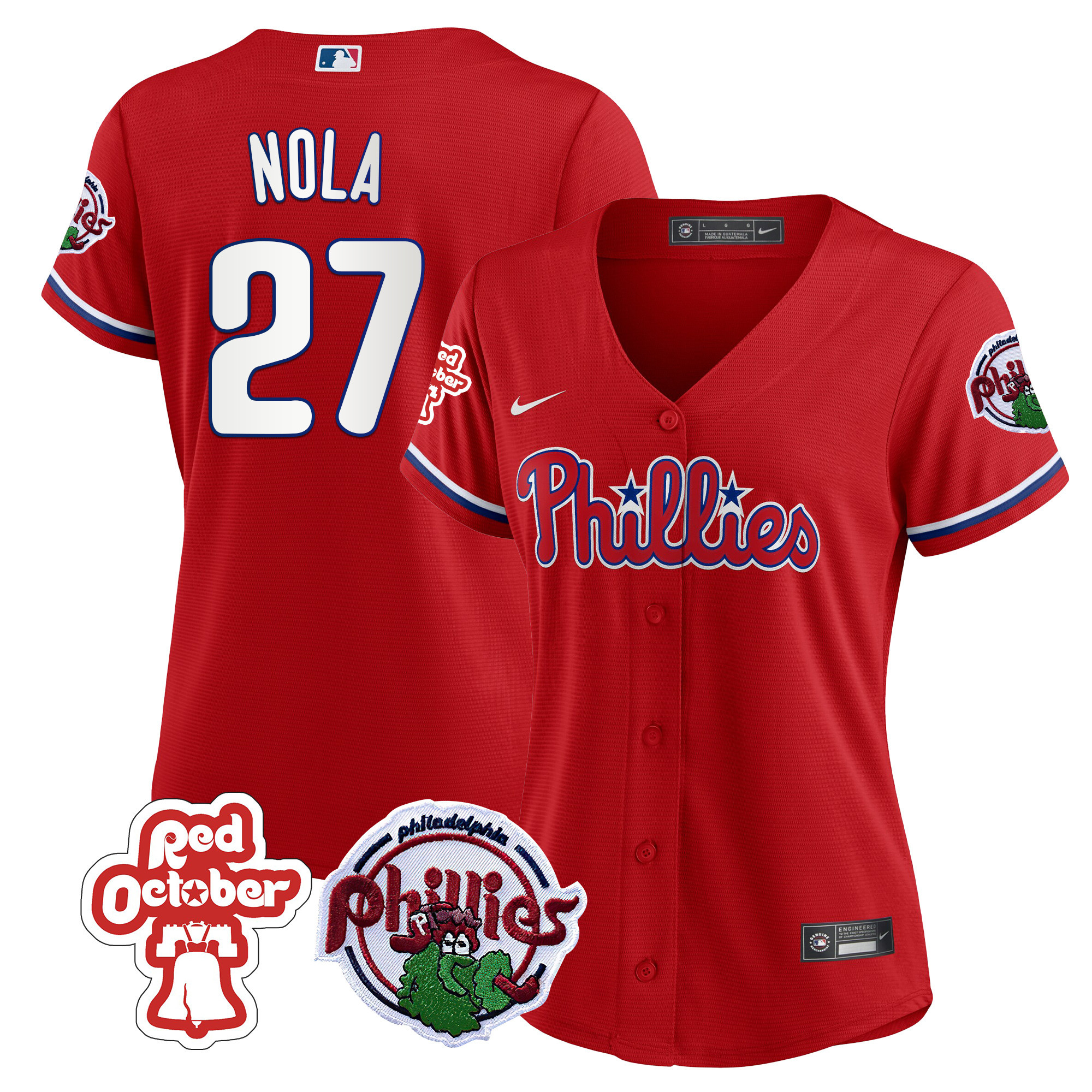 Aaron Nola Women's Philadelphia Phillies Red October Patch Jersey - All Stitched