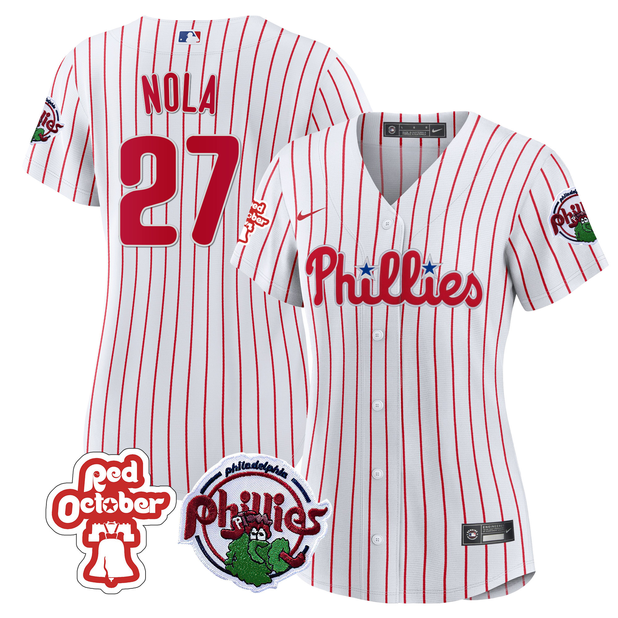 Aaron Nola Women's Philadelphia Phillies Red October Patch White Jersey - All Stitched