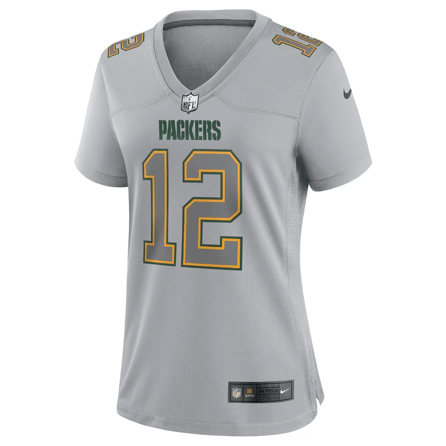 Aaron Rodgers 12 Green Bay Packers Women’s Atmosphere Fashion Game Stitched Jersey – Gray