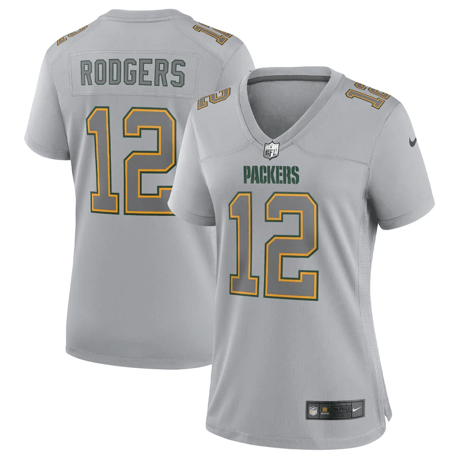 Aaron Rodgers 12 Green Bay Packers Women’s Atmosphere Fashion Game Stitched Jersey – Gray