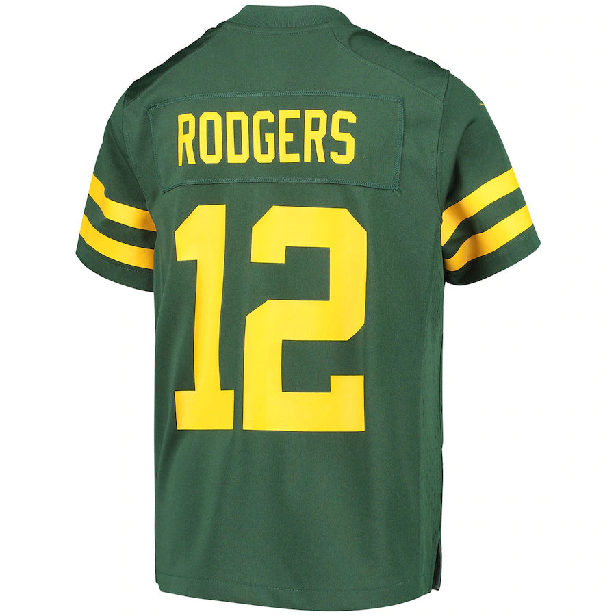 Aaron Rodgers 12 Green Bay Packers Youth Alternate Game Player Stitched Jersey – Green