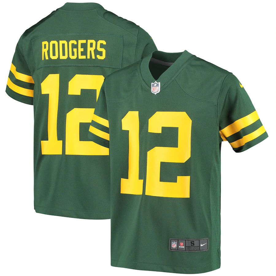 Aaron Rodgers 12 Green Bay Packers Youth Alternate Game Player Stitched Jersey – Green