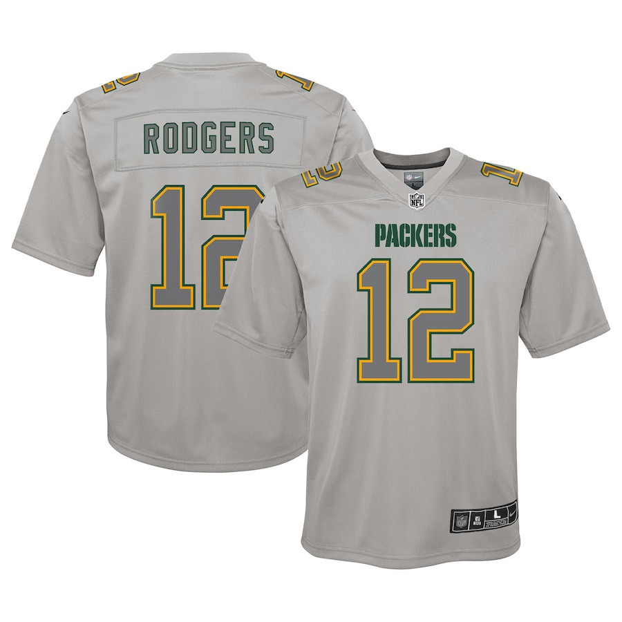Aaron Rodgers 12 Green Bay Packers Youth Atmosphere Game Stitched Jersey – Gray
