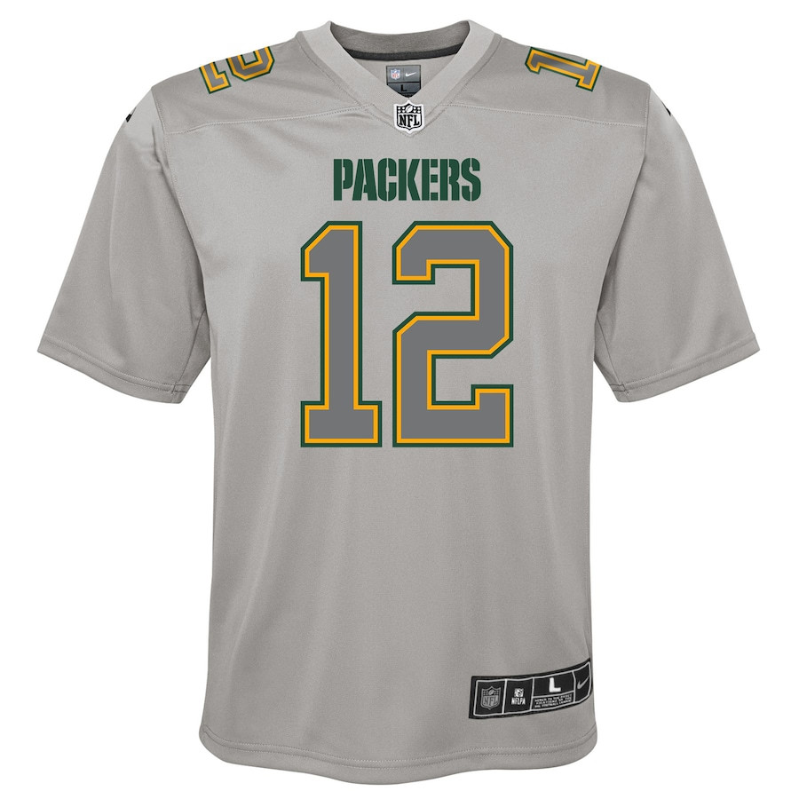 Aaron Rodgers 12 Green Bay Packers Youth Atmosphere Game Stitched Jersey – Gray