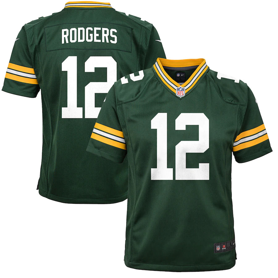 Aaron Rodgers 12 Green Bay Packers Youth Game Stitched Jersey – Green