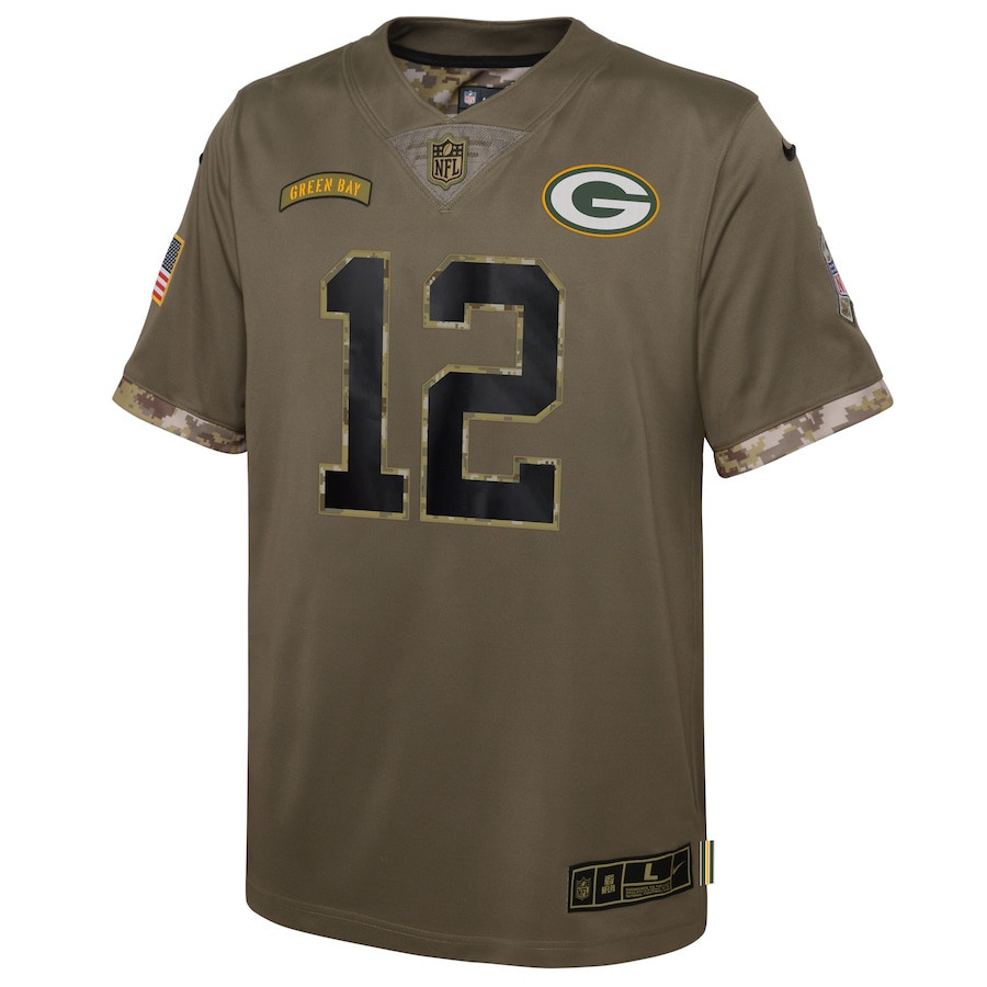 Aaron Rodgers Green Bay Packers 2022 Salute To Service Player Limited Stitched Jersey – Olive