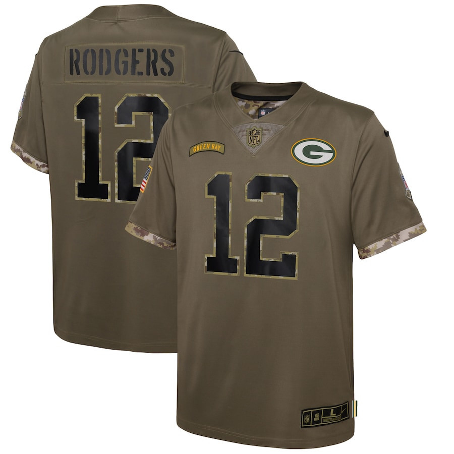 Aaron Rodgers Green Bay Packers 2022 Salute To Service Player Limited Stitched Jersey – Olive