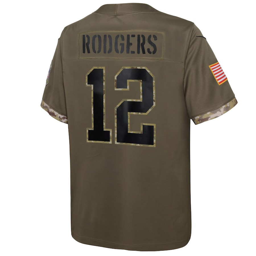 Aaron Rodgers Green Bay Packers 2022 Salute To Service Player Limited Stitched Jersey – Olive