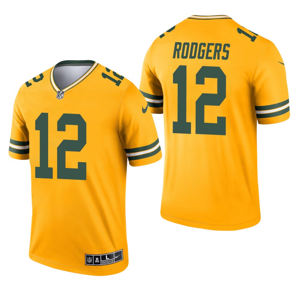Aaron Rodgers Green Bay Packers Gold Jersey Inverted Legend – Men’s