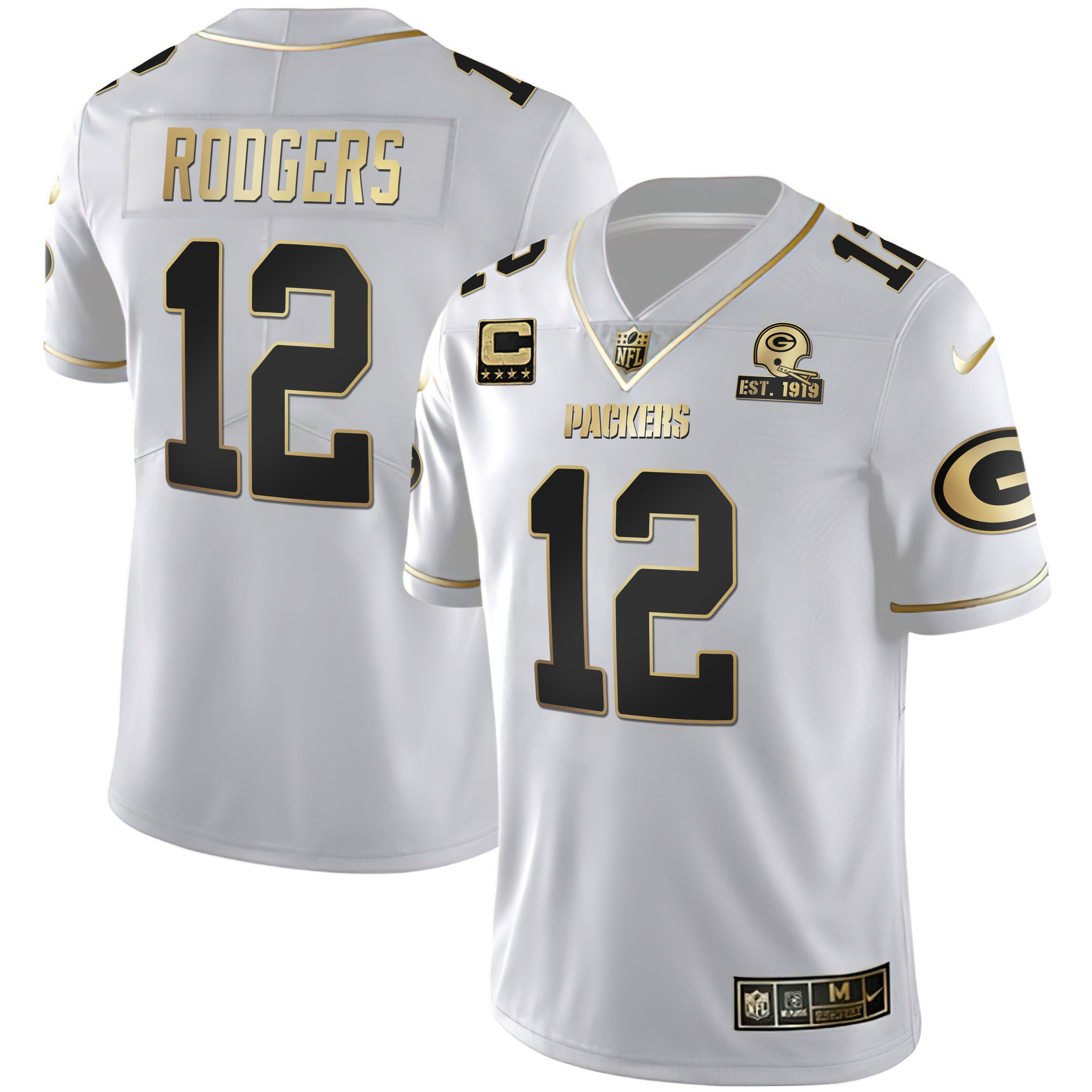 Aaron Rodgers Green Bay Packers White Gold Jersey - All Stitched 