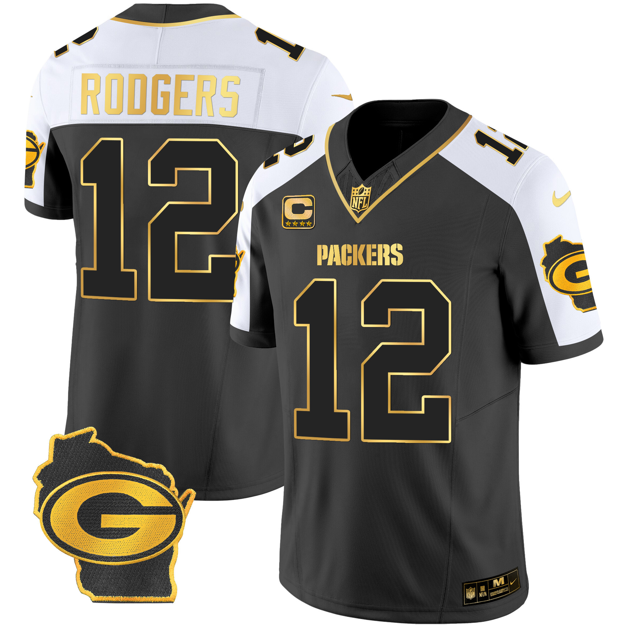 Aaron Rodgers Men's Green Bay Packers Home Patch Gold Vapor Alternate Jersey - All Stitched 