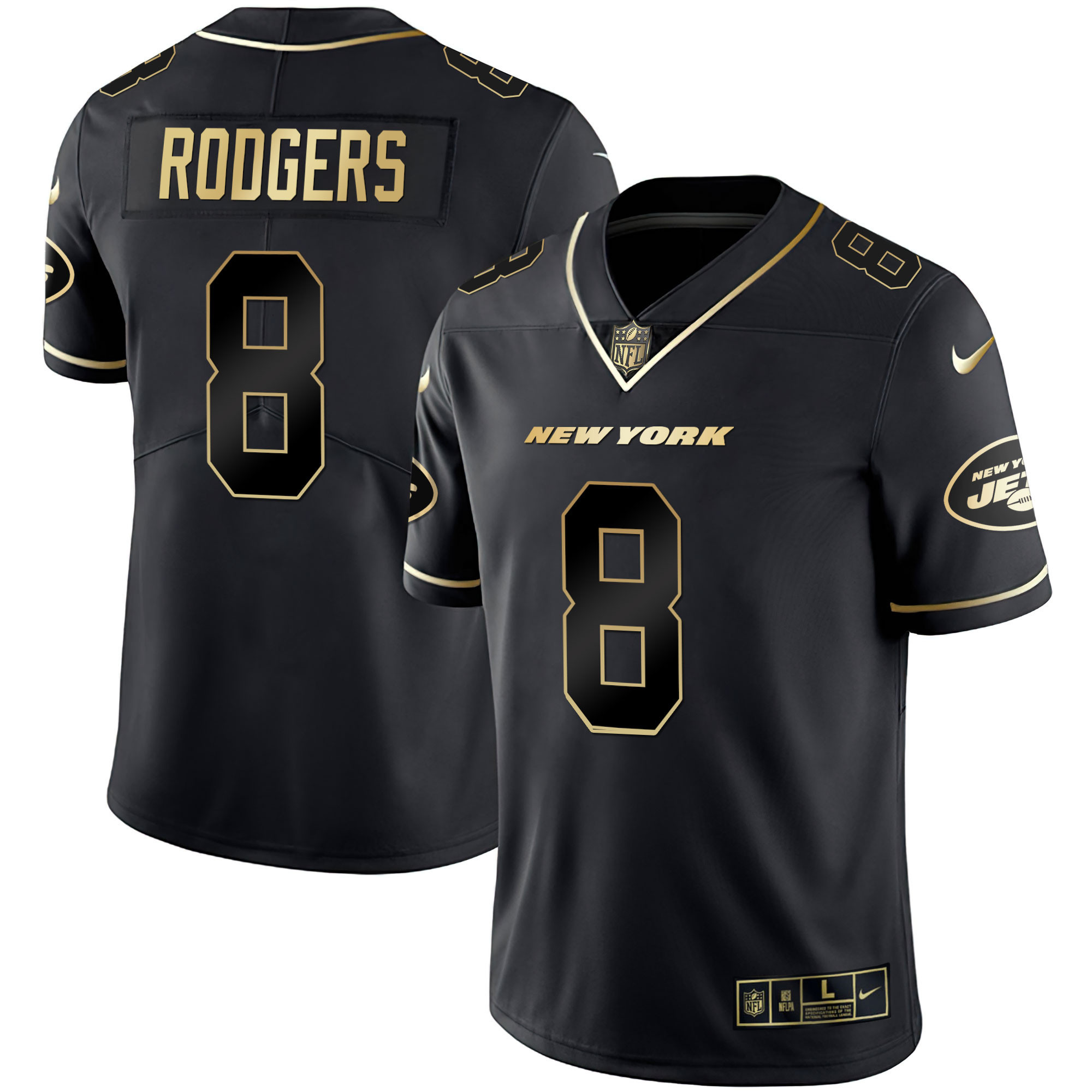 Aaron Rodgers Men's New York Jets Black Gold & White Gold Vapor Limited Jersey - All Stitched