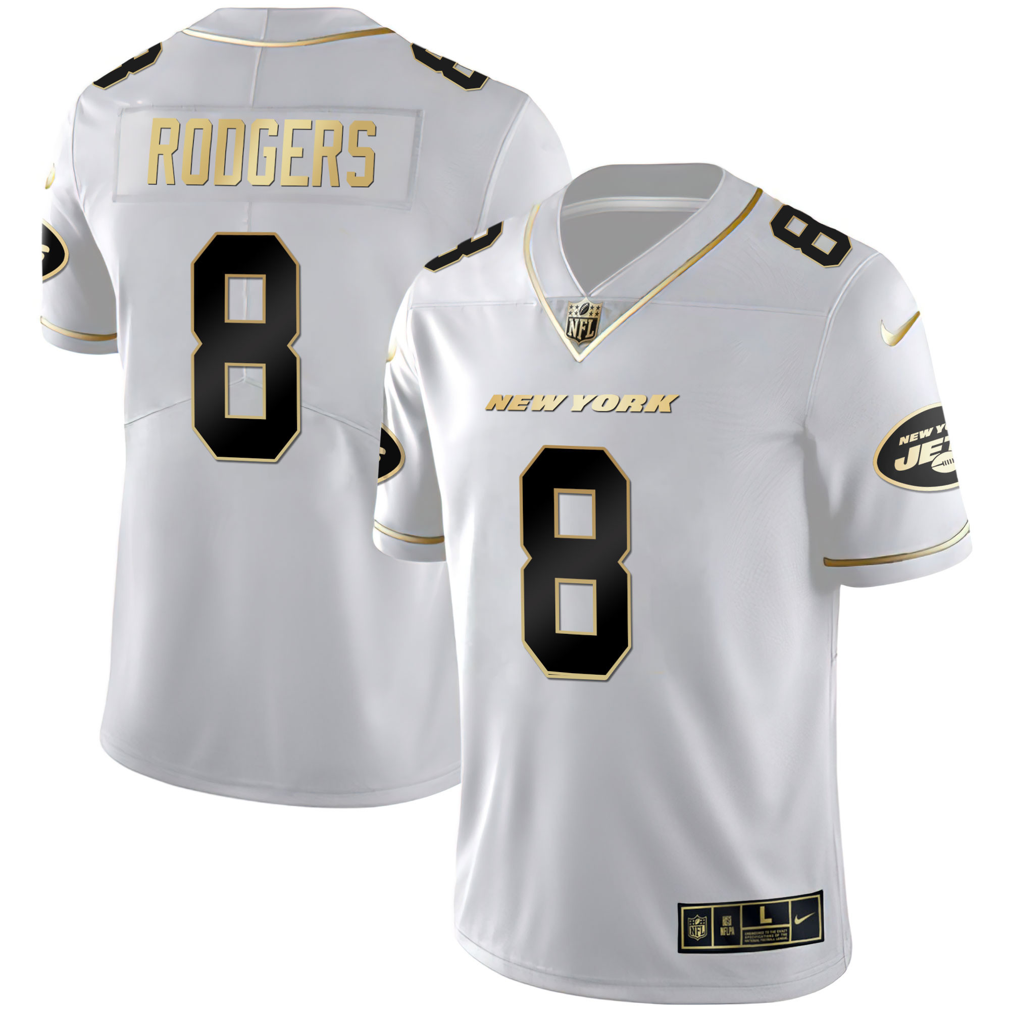 Aaron Rodgers Men's New York Jets Black Gold & White Gold Vapor Limited Jersey - All Stitched