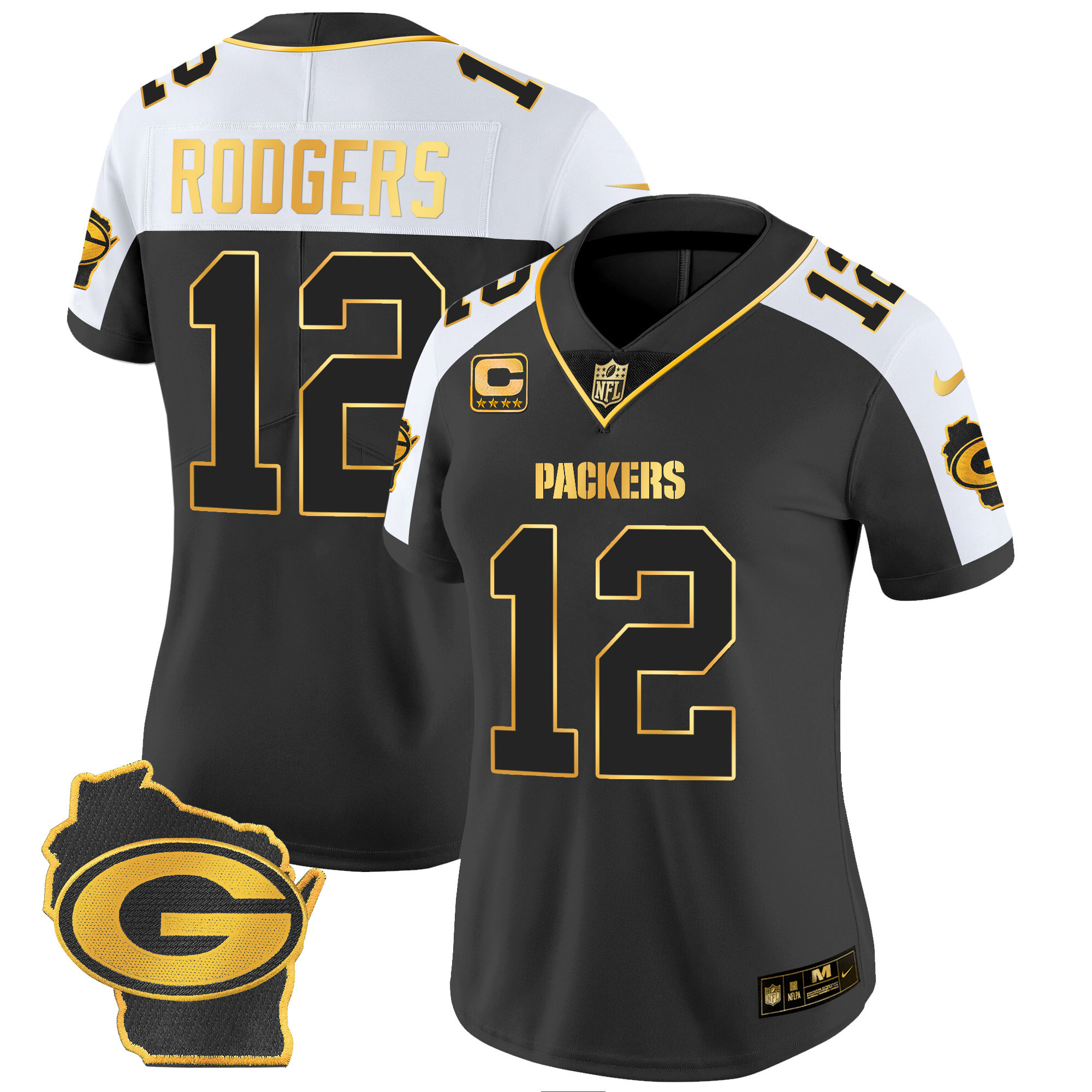 Aaron Rodgers Women's Green Bay Packers Home Patch Gold Vapor Alternate Jersey - All Stitched 
