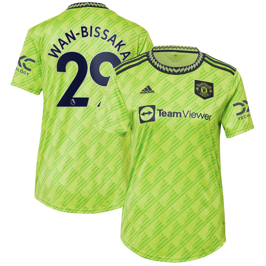 Aaron Wan-Bissaka 29 Manchester United Women’s 2022/23 Third Player Soccer Jersey – Neon Green