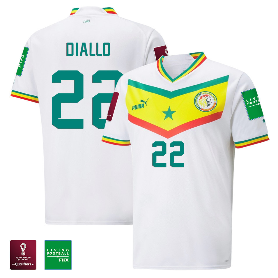 Abdou Diallo 22 FIFA World Cup Qatar 2022 Patch Senegal National Team- Home Men Soccer Jersey
