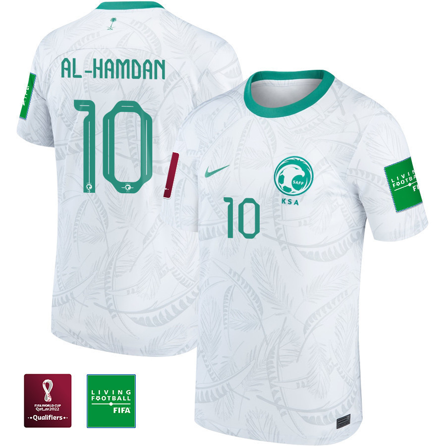 Abdullah Al-Hamdan 10 Saudi Arabia National Team FIFA World Cup Qatar 2022 Patch Men Soccer Jersey – Home