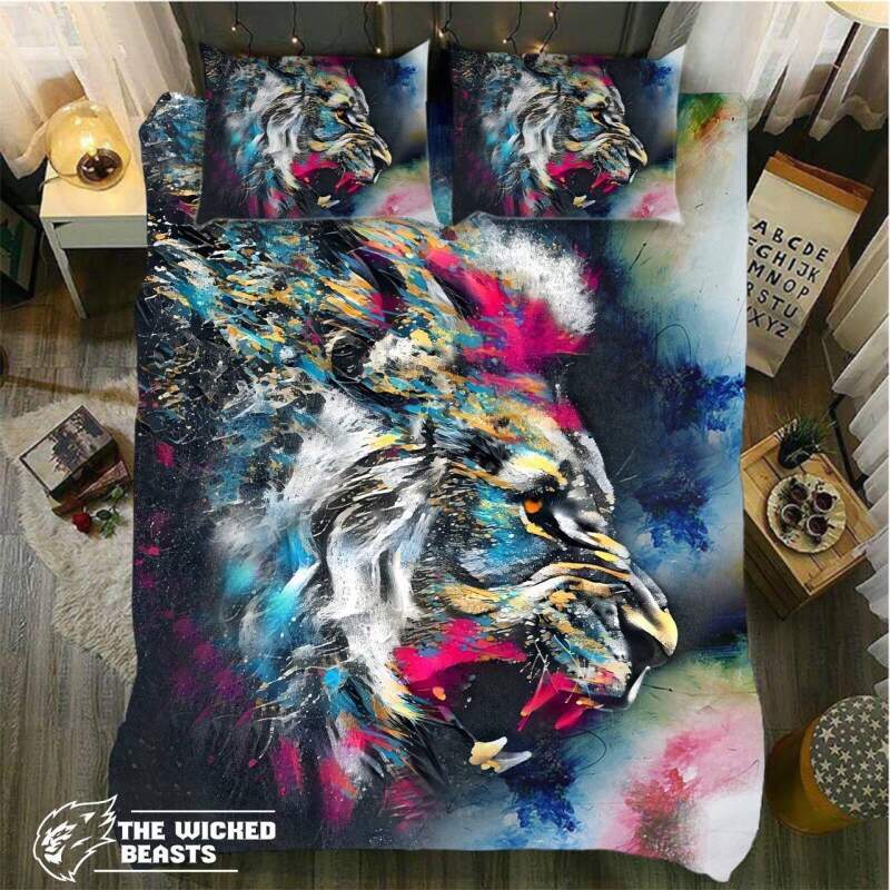 Abstract Artistic Colorful Lion3D Customized Duvet Cover Bedding Set