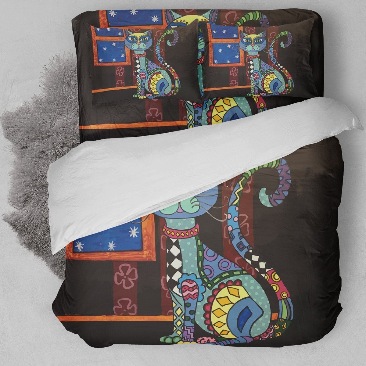 Abstract Cat Duvet Cover Bedding Set
