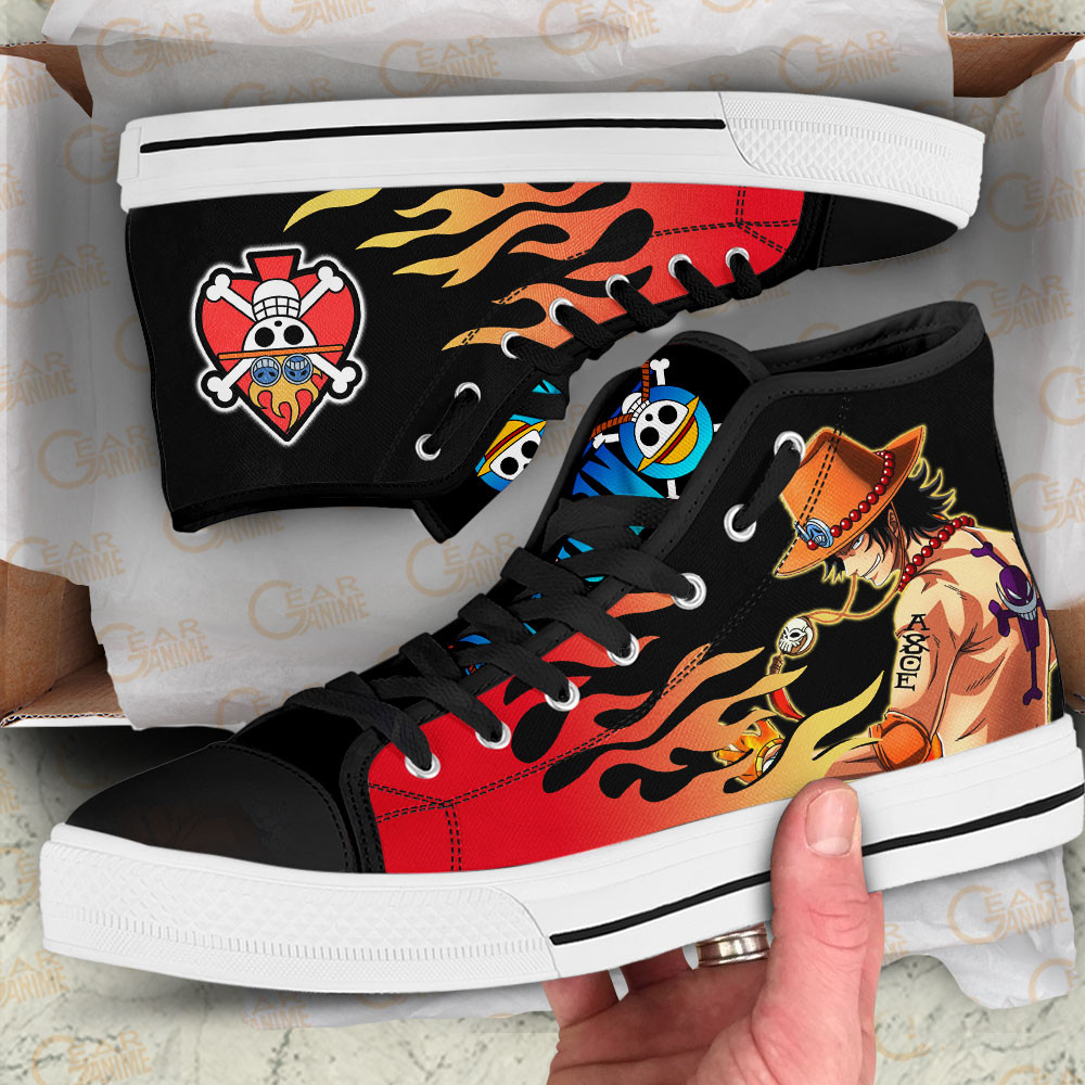 Ace D. Portgas High Top Shoes Custom One Piece Sneakers Flame Style