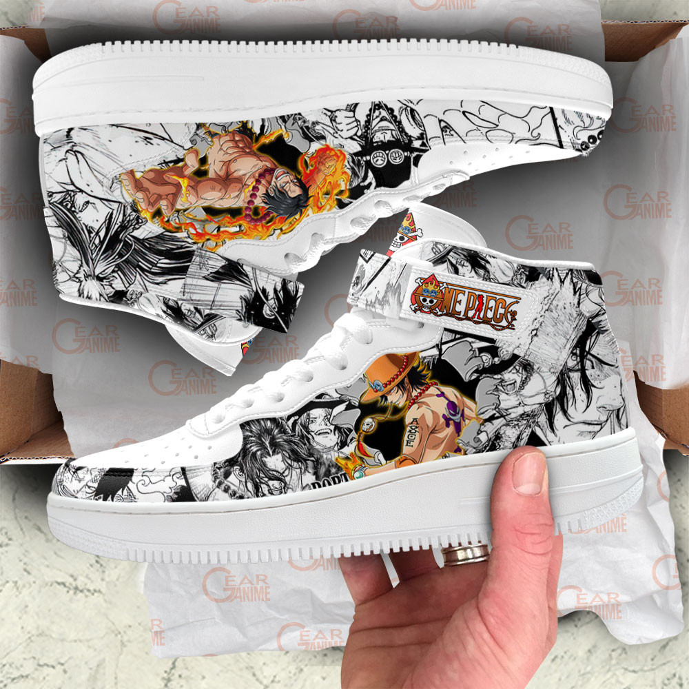 Ace Sneakers Air Mid One Piece Custom Anime Shoes Mix Manga
