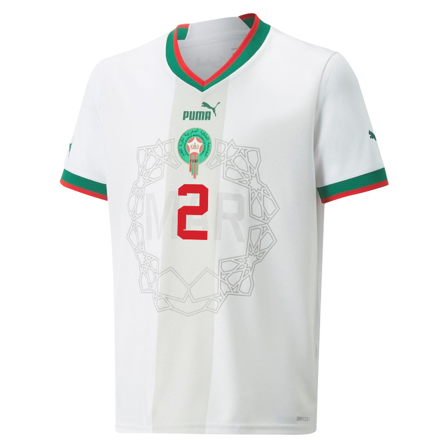 Achraf Hakimi 2 Morocco National Team 2022-23 Qatar World Cup Men Away Soccer Jersey – White