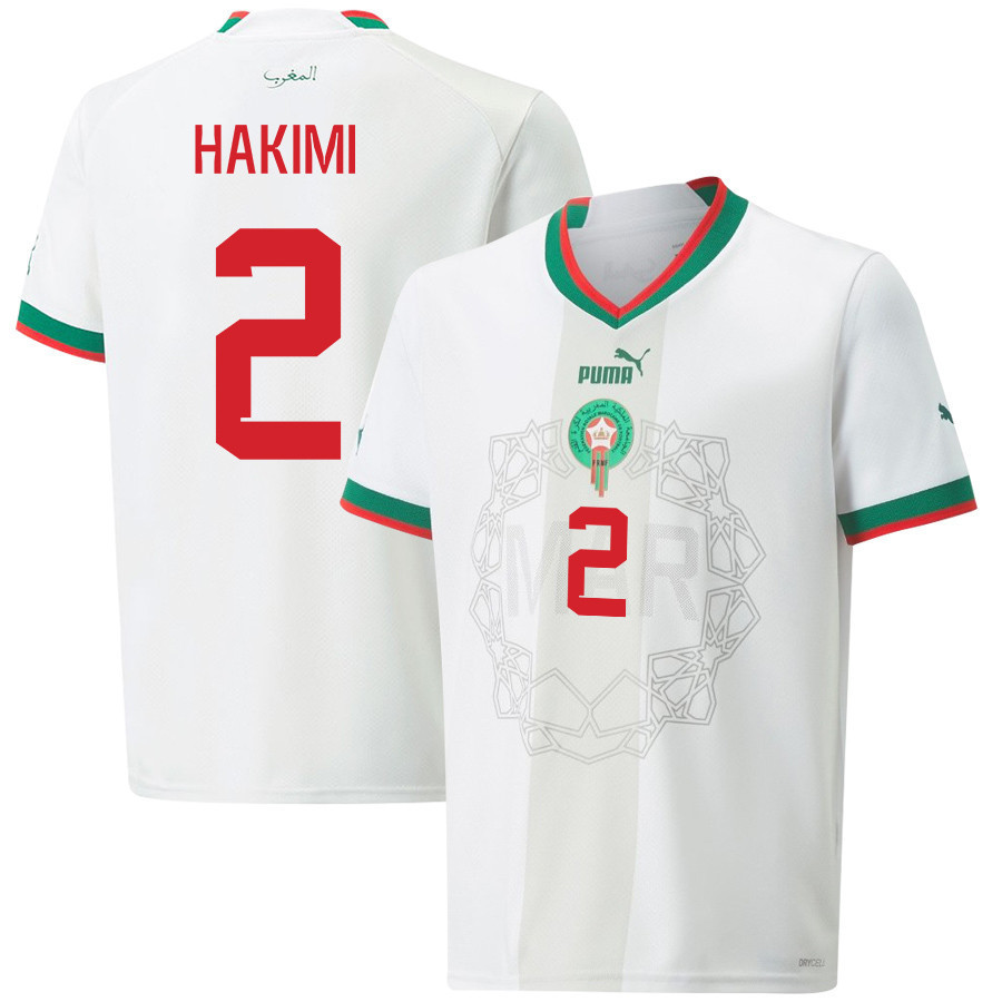 Achraf Hakimi 2 Morocco National Team 2022-23 Qatar World Cup Men Away Soccer Jersey – White