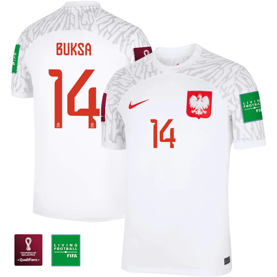 Adam Buksa 14 – Poland National Team FIFA World Cup Qatar 2022 Patch Home Soccer Jersey, Men