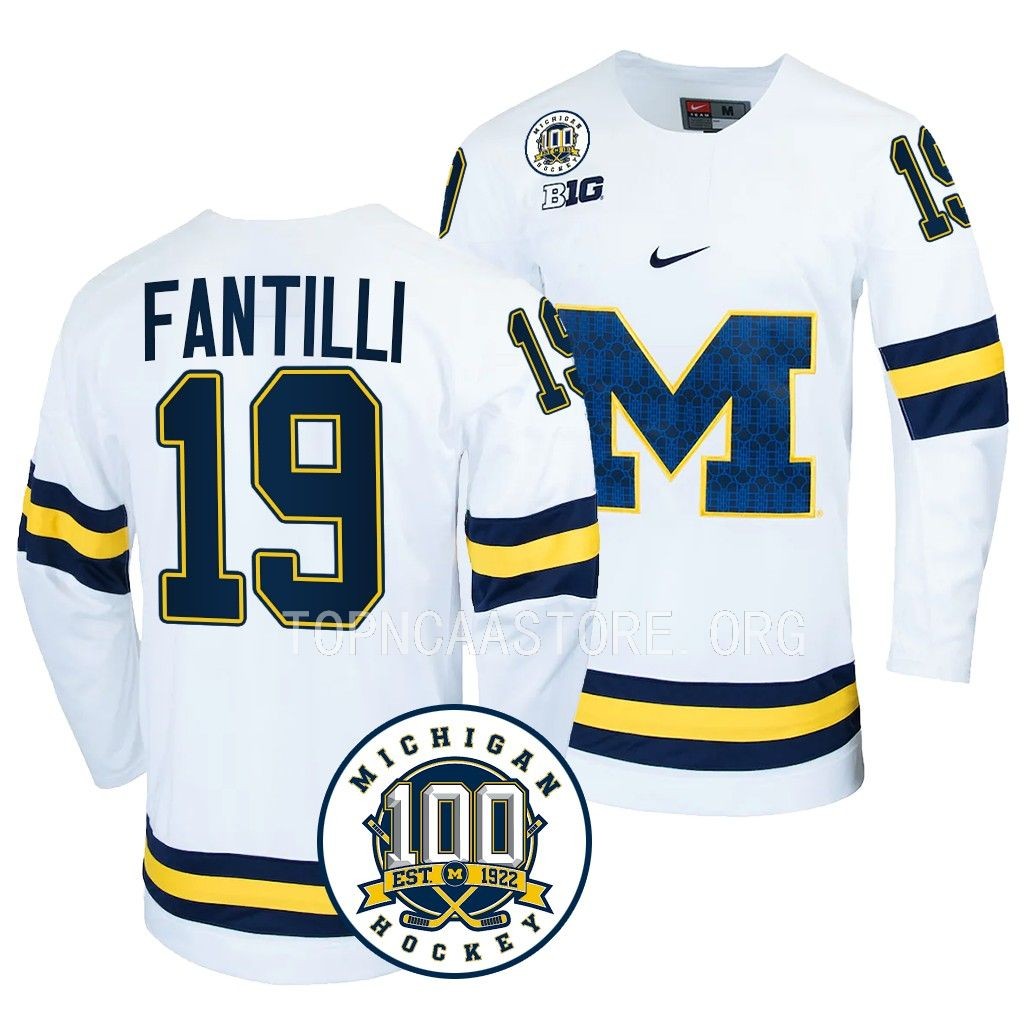 Adam Fantilli Michigan Wolverines White 100th Anniversary Jersey