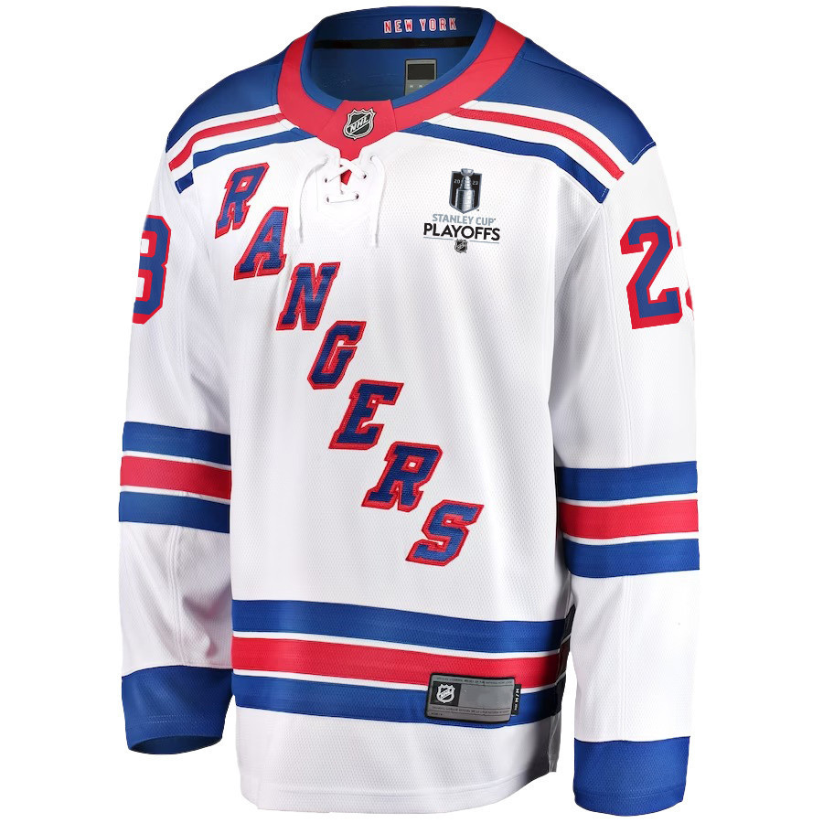 Adam Fox 23 New York Rangers Stanley Cup 2023 Playoffs Patch Away Breakaway Men Stitched Jersey – White