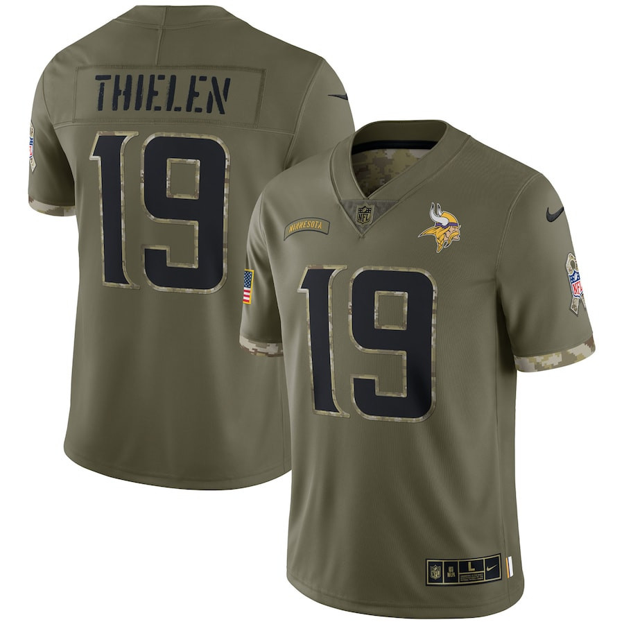 Adam Thielen Minnesota Vikings 2022 Salute To Service Limited Stitched Jersey – Olive