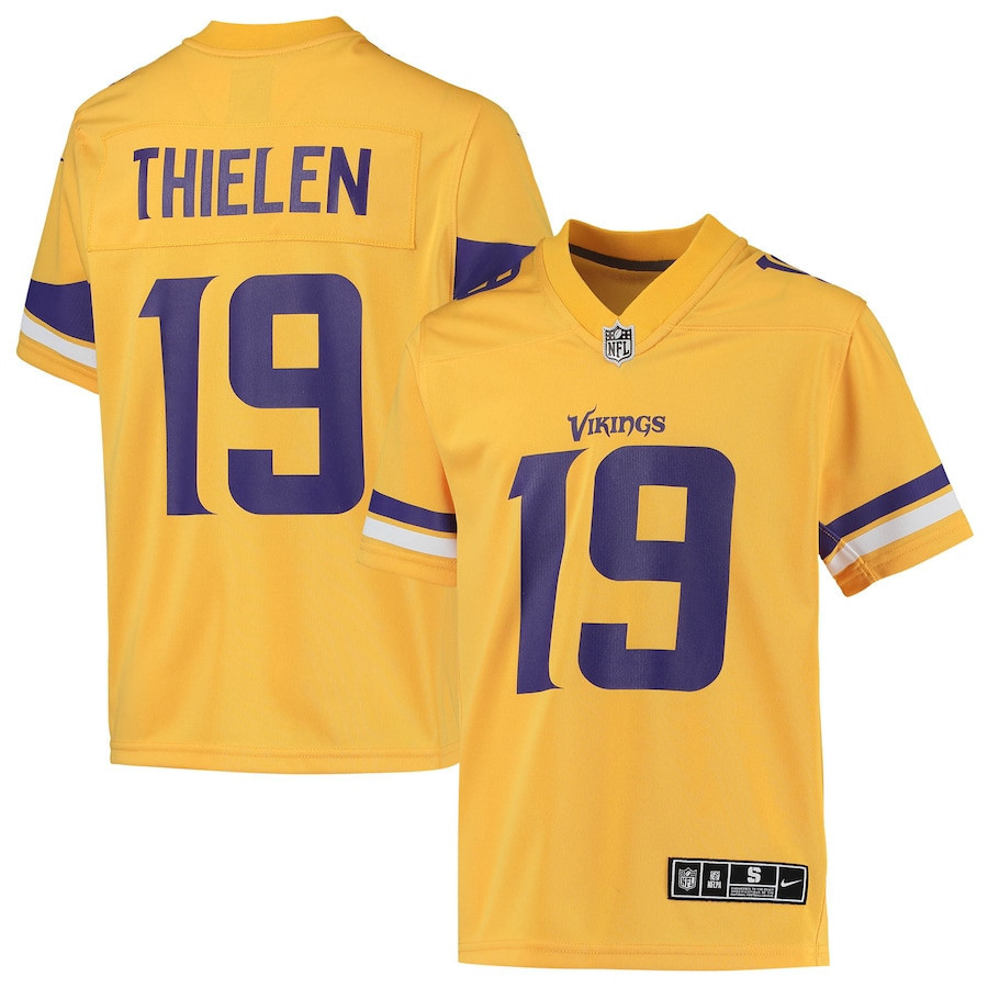 Adam Thielen Minnesota Vikings Youth Inverted Team Game Stitched Jersey – Gold