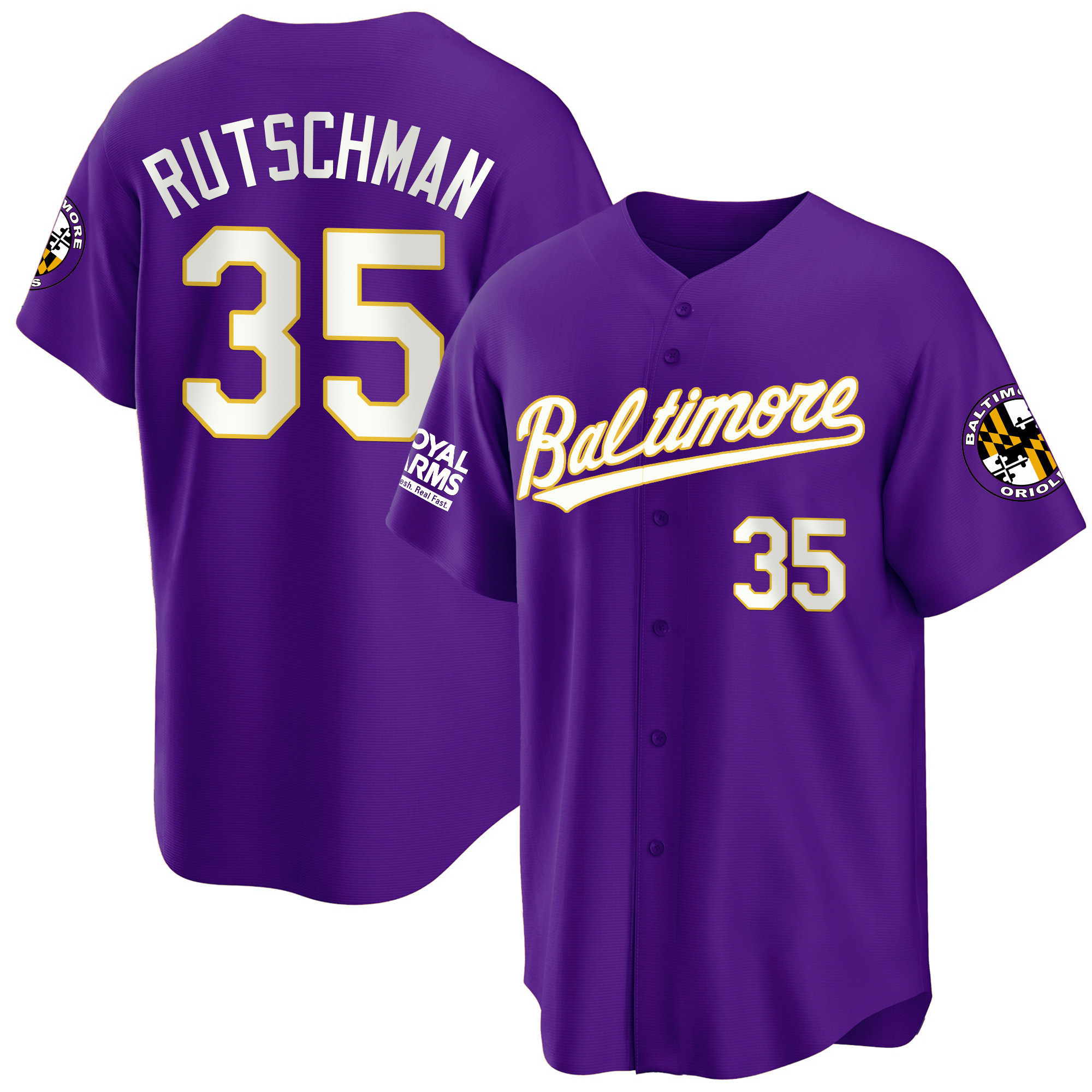 Adley Rutschman Men’s Baltimore Orioles 2023 Gold Cool Purple Jersey - All Stitched