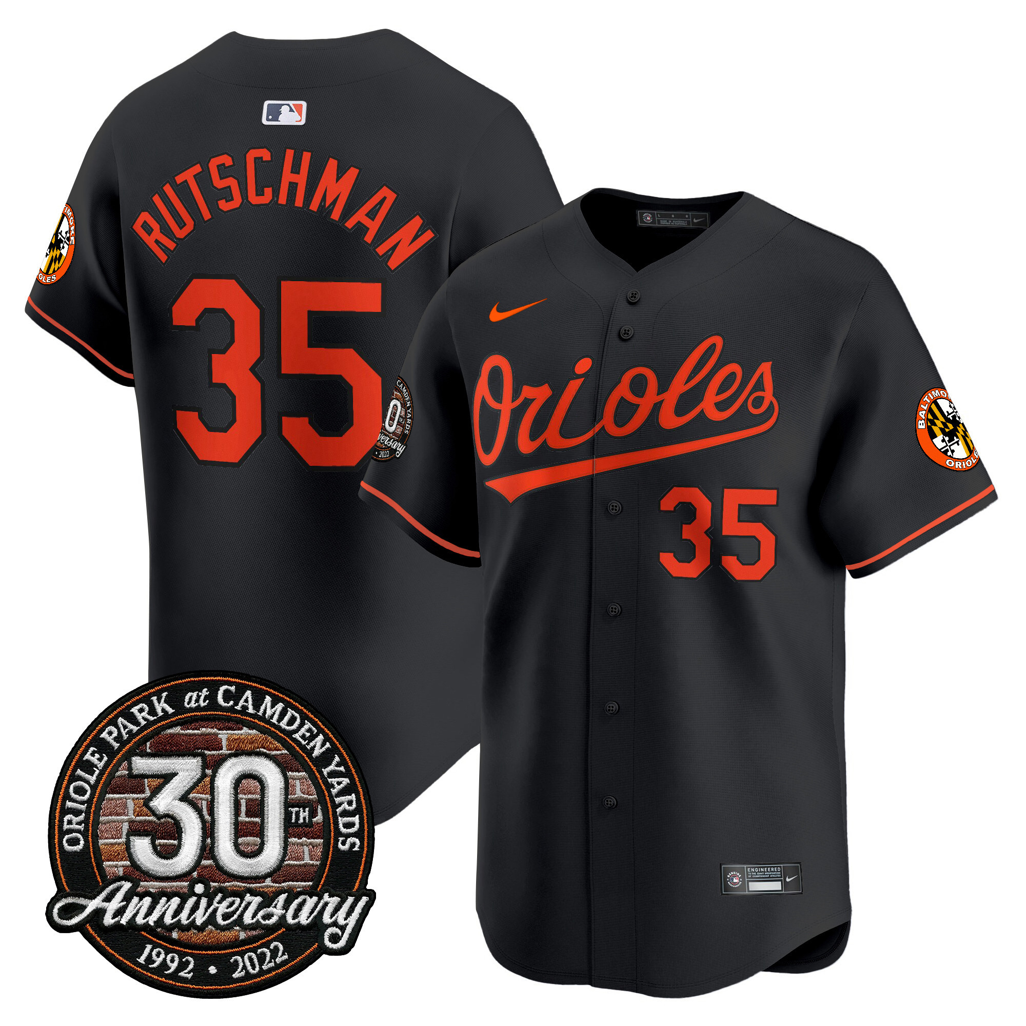 Adley Rutschman Men’s Baltimore Orioles Camden Yards 30th Anniversary Patch Vapor Premier Limited Black Jersey - All Stitched