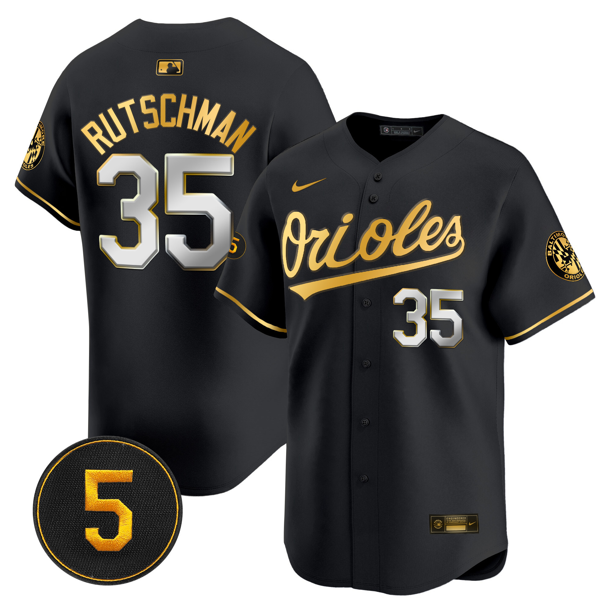 Adley Rutschman Men’s Baltimore Orioles Robinson Patch Vapor Premier Limited Black Limited Jersey - All Stitched