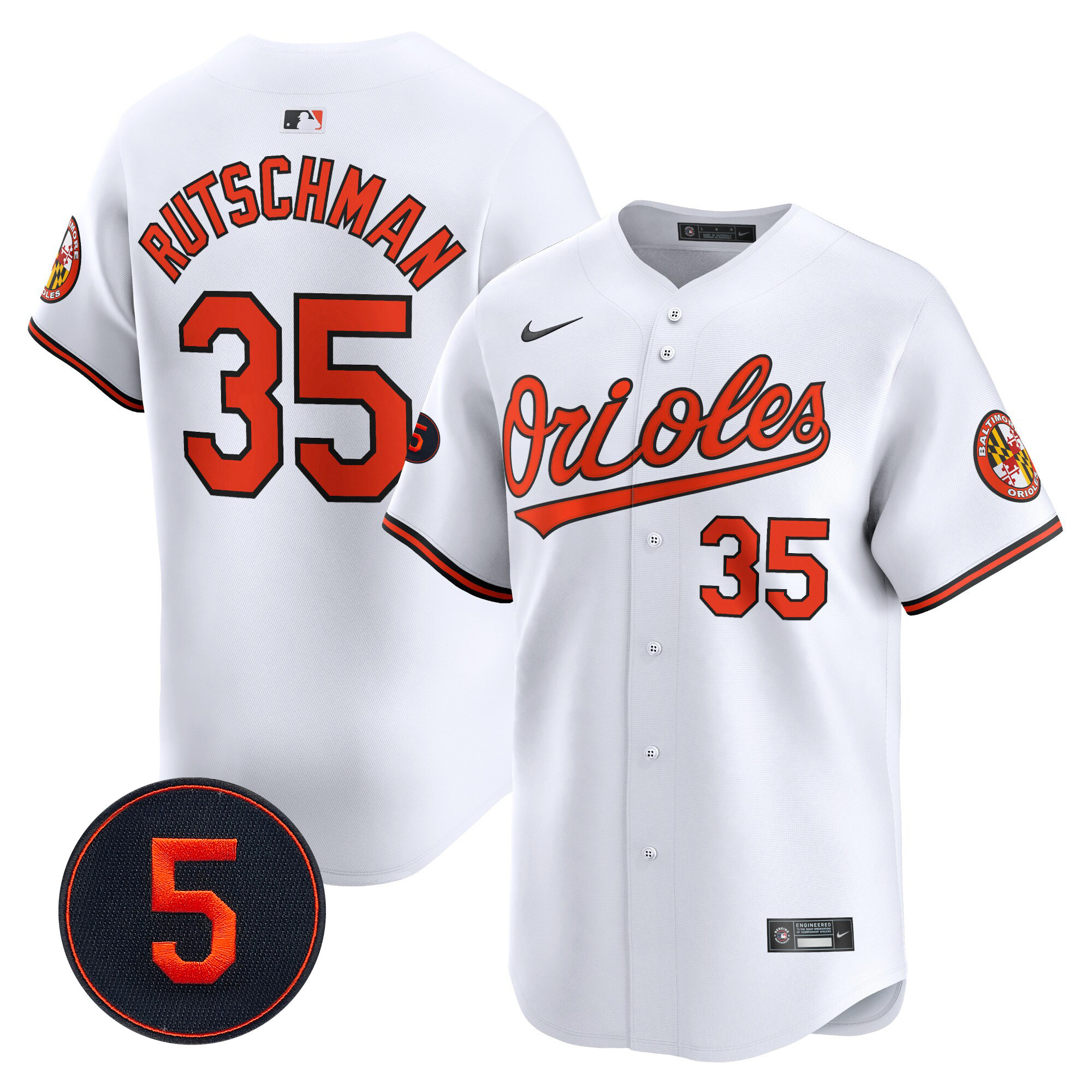 Adley Rutschman Men’s Baltimore Orioles Robinson Patch Vapor Premier Limited White Jersey - All Stitched