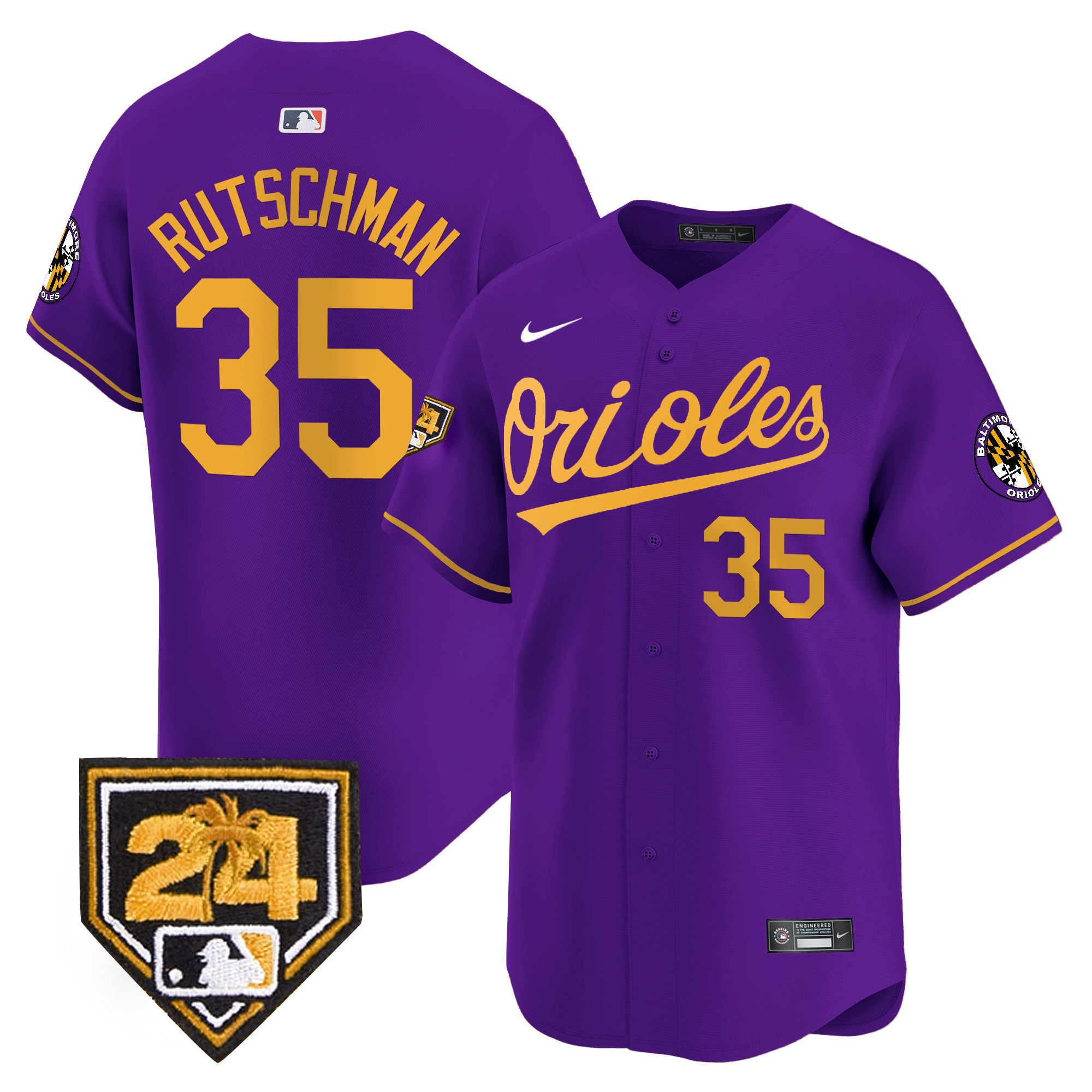 Adley Rutschman Men's Baltimore Orioles 2024 Spring Training Patch Vapor Premier Limited Purple Gold Jersey - All Stitched