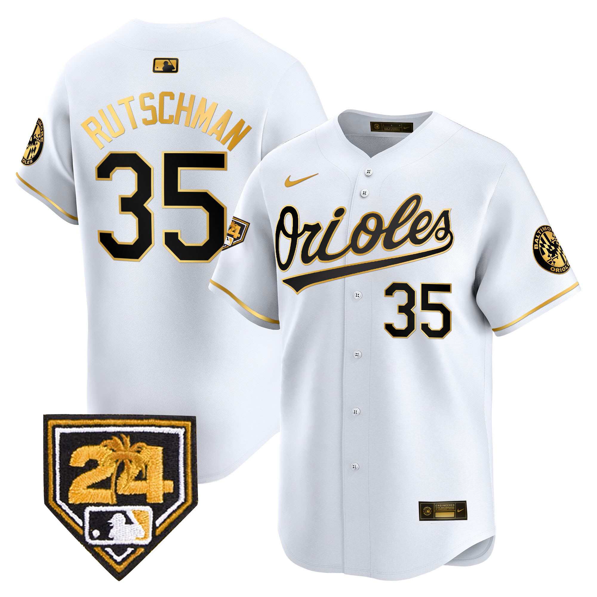 Adley Rutschman Men's Baltimore Orioles 2024 Spring Training Patch Vapor Premier Limited White Gold Jersey - All Stitched