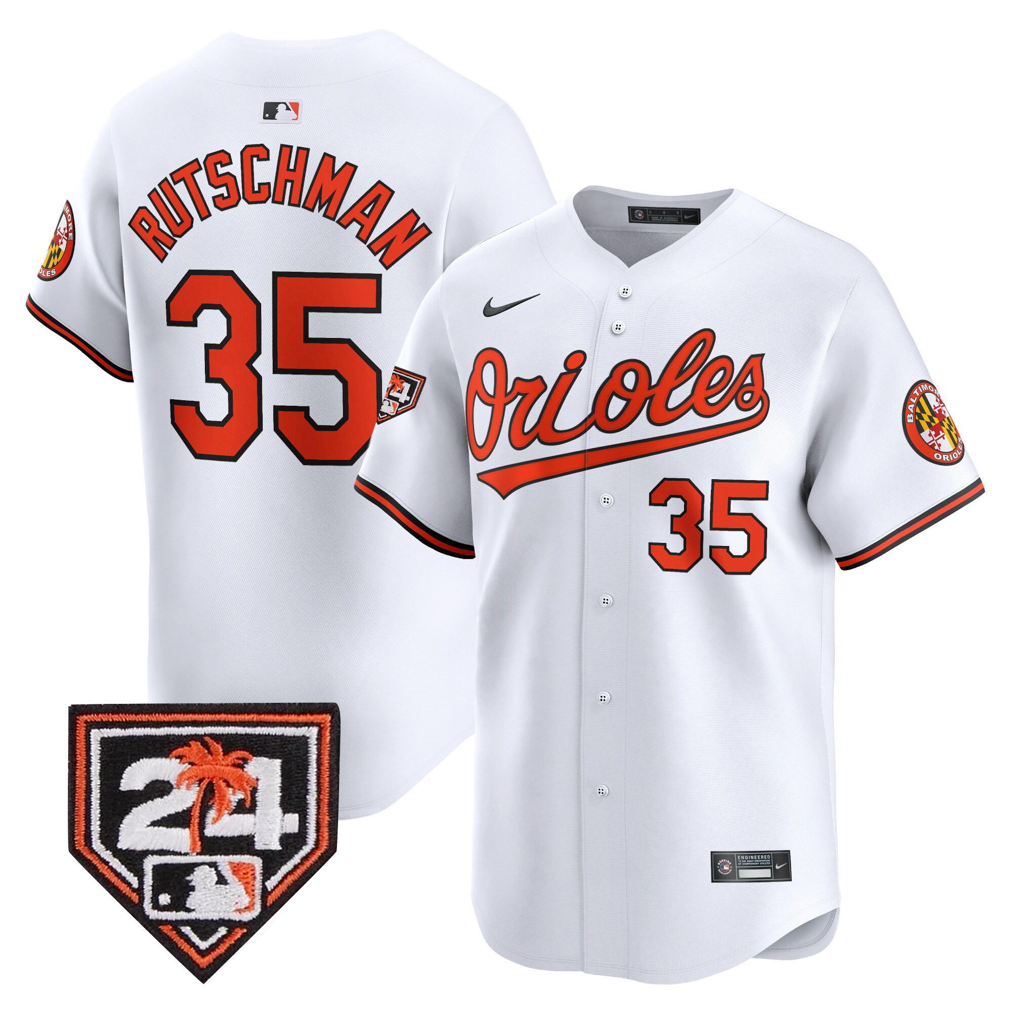 Adley Rutschman Men's Baltimore Orioles 2024 Spring Training Patch Vapor Premier Limited White Jersey - All Stitched
