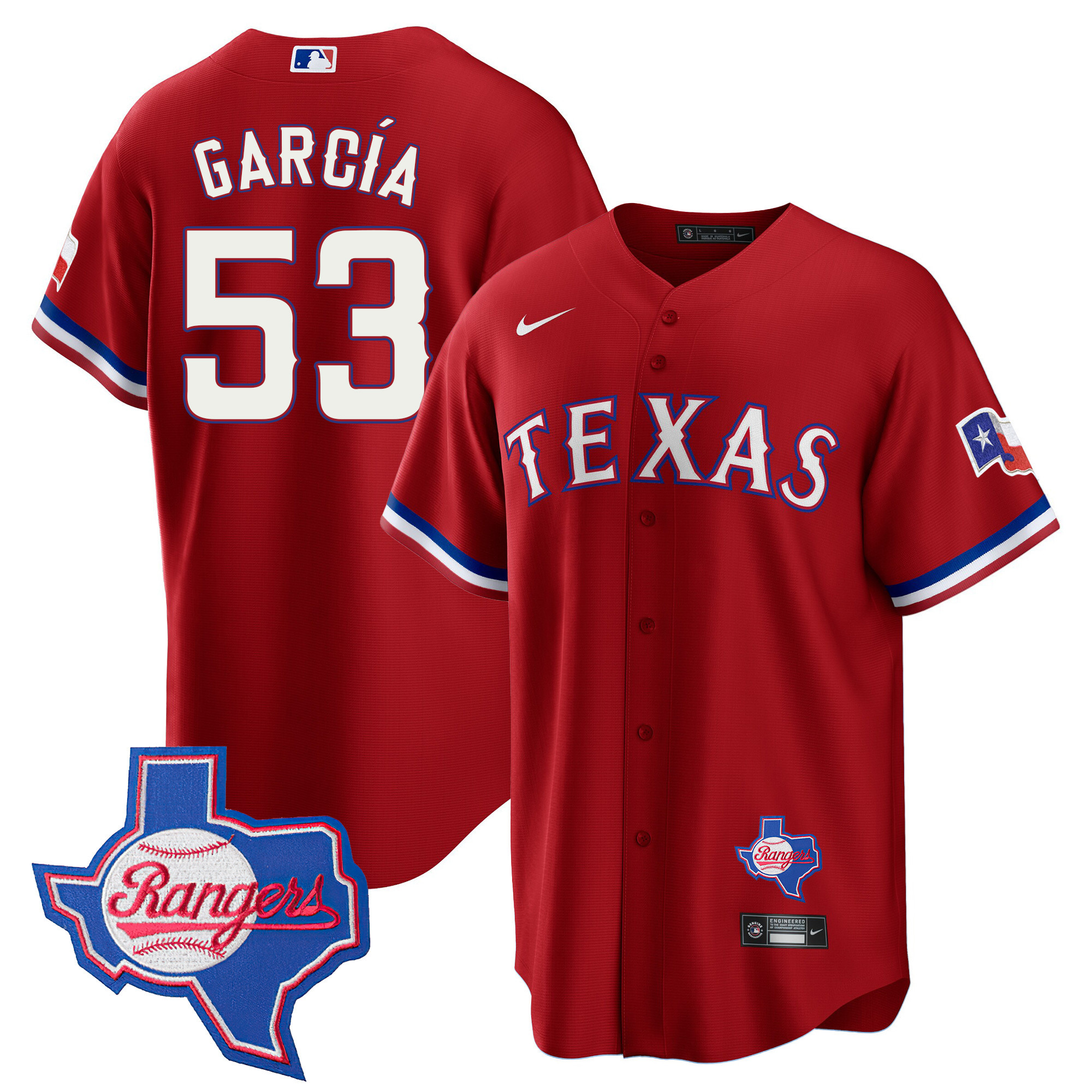 Adolis Garcia Men's Texas Rangers 2023 Cool Base - Texas Patch Red Jersey - All Stitched