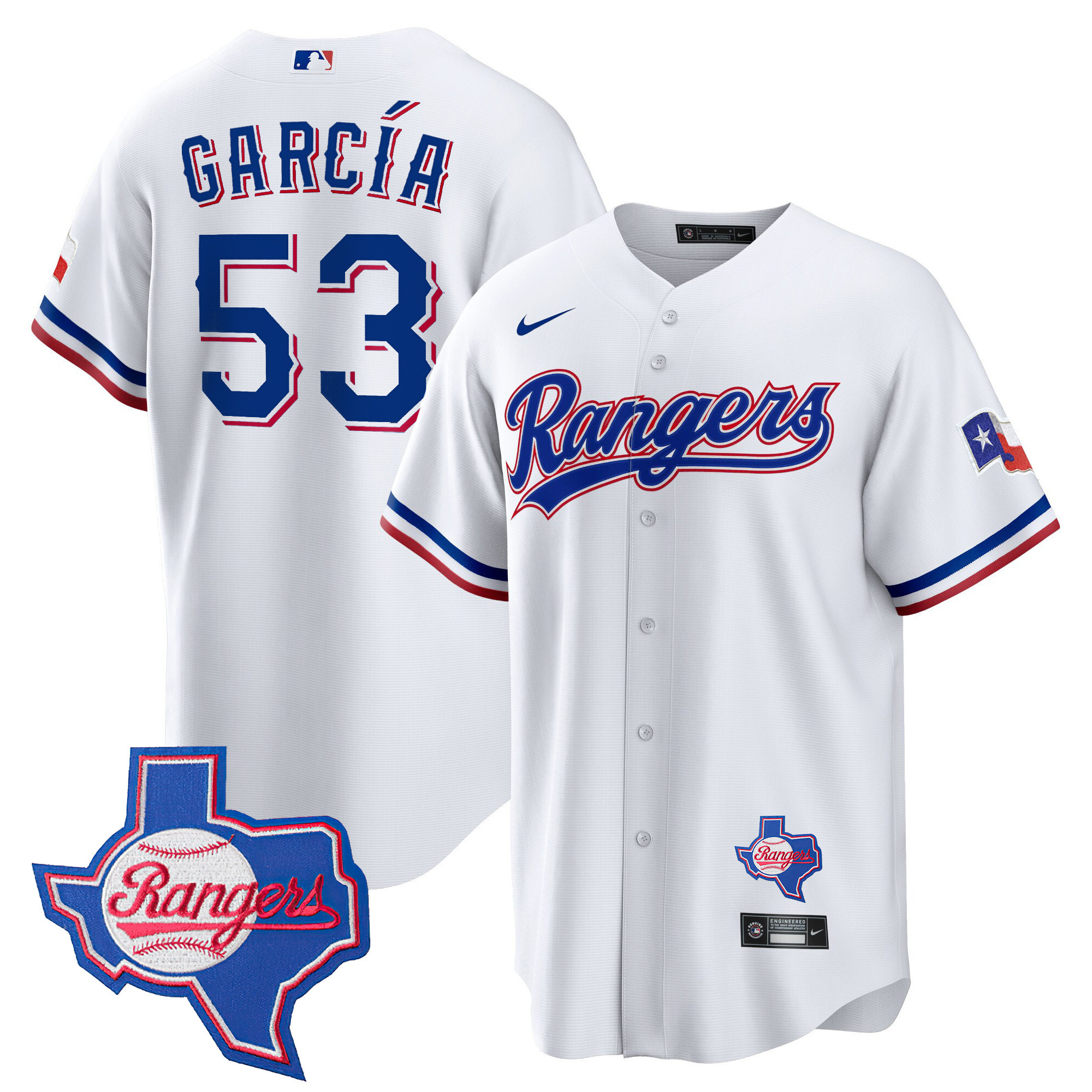 Adolis Garcia Men's Texas Rangers 2023 Cool Base - Texas Patch White Jersey - All Stitched