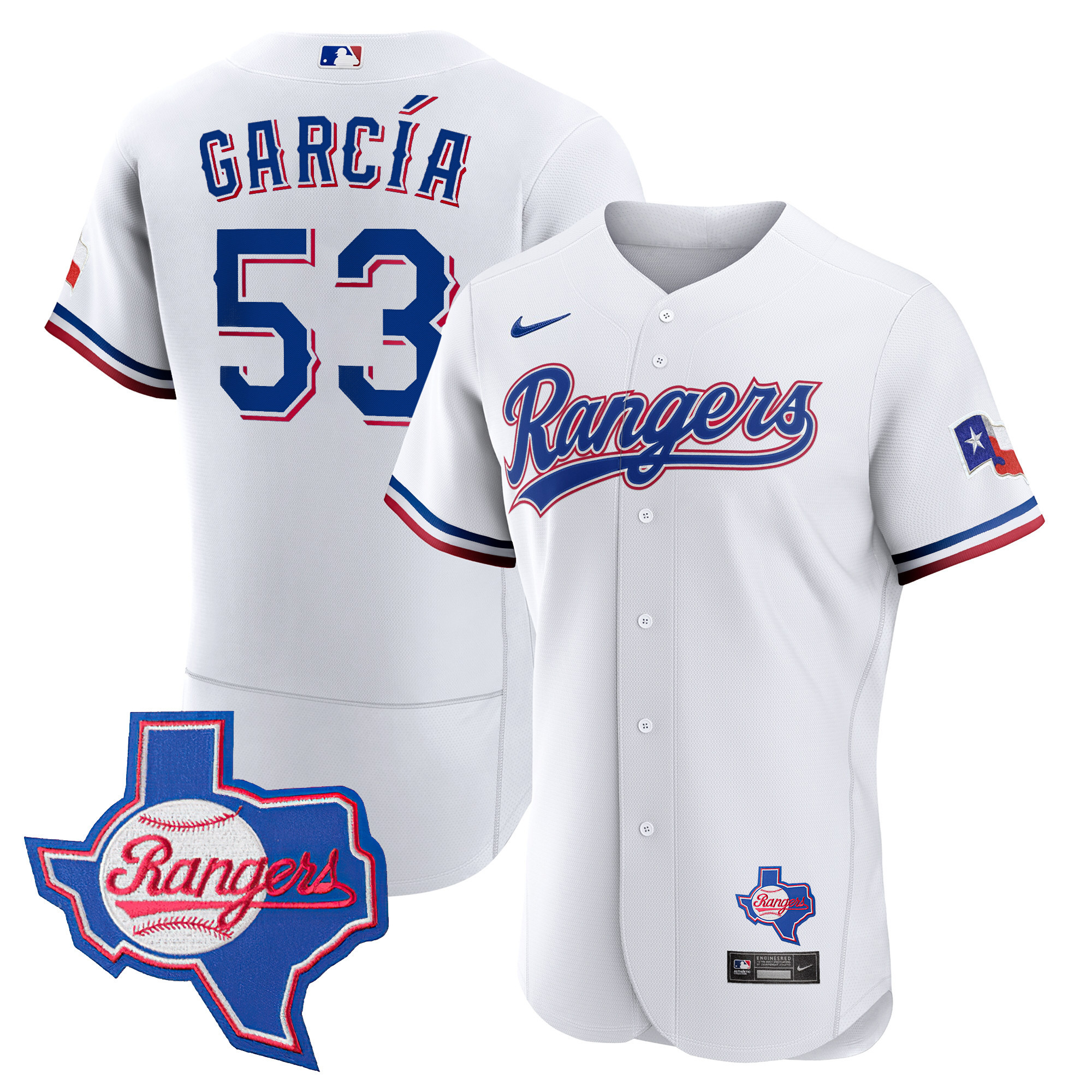 Adolis Garcia Men's Texas Rangers 2023 Flex Base - Texas Patch White Jersey - All Stitched