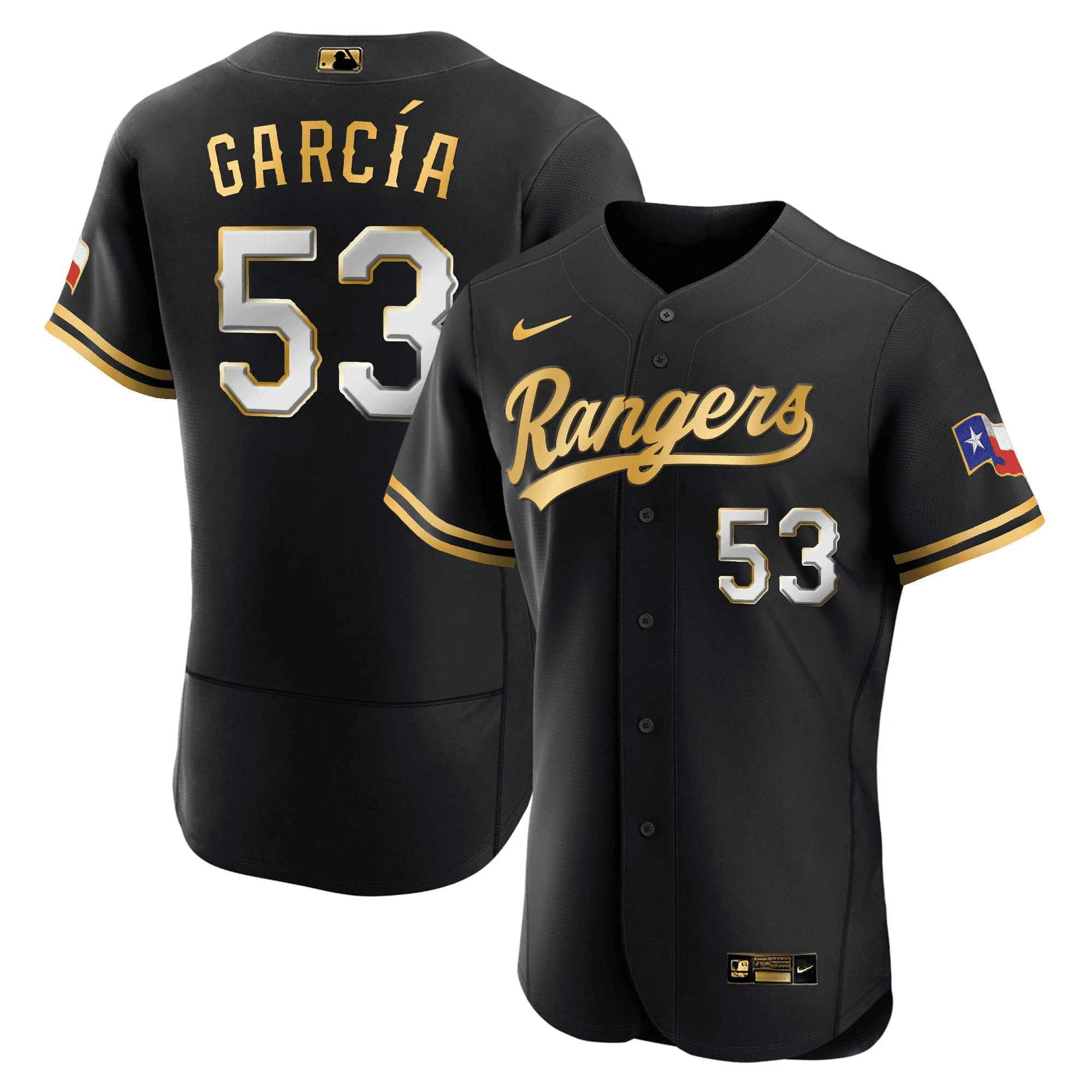 Adolis Garcia Men's Texas Rangers 2023 Gold Flex Black Jersey - All Stitched